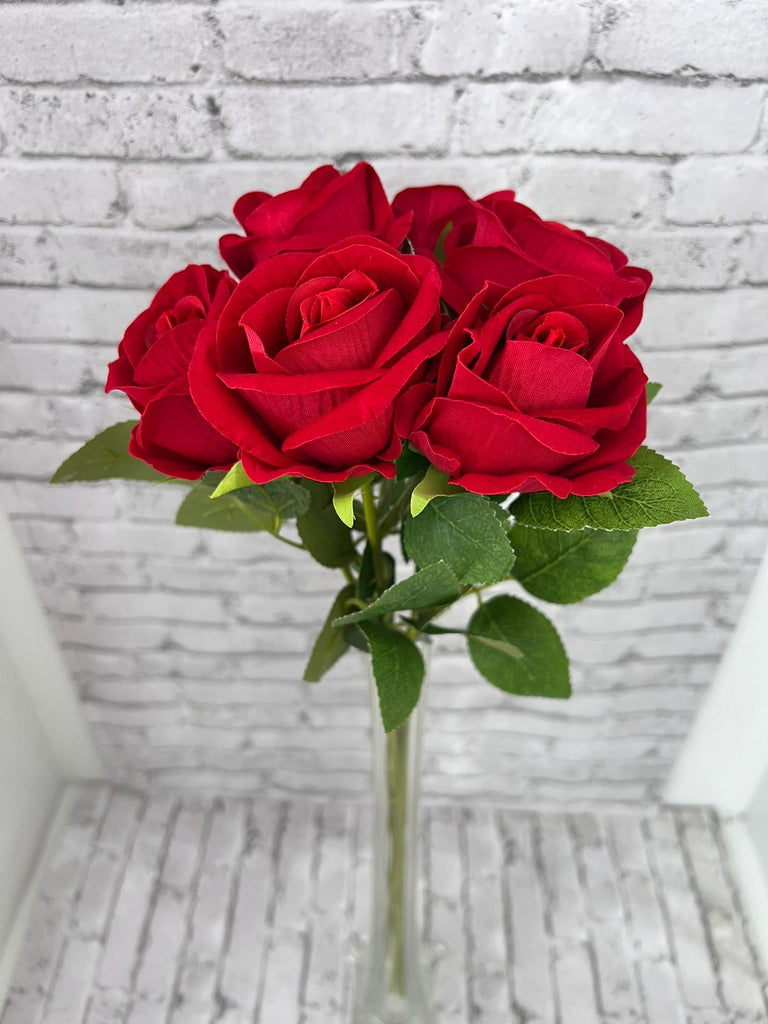 Gorgeous Red Rose in Glass Vase-Artificial