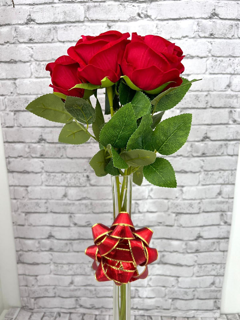 Gorgeous Red Rose in Glass Vase-Artificial