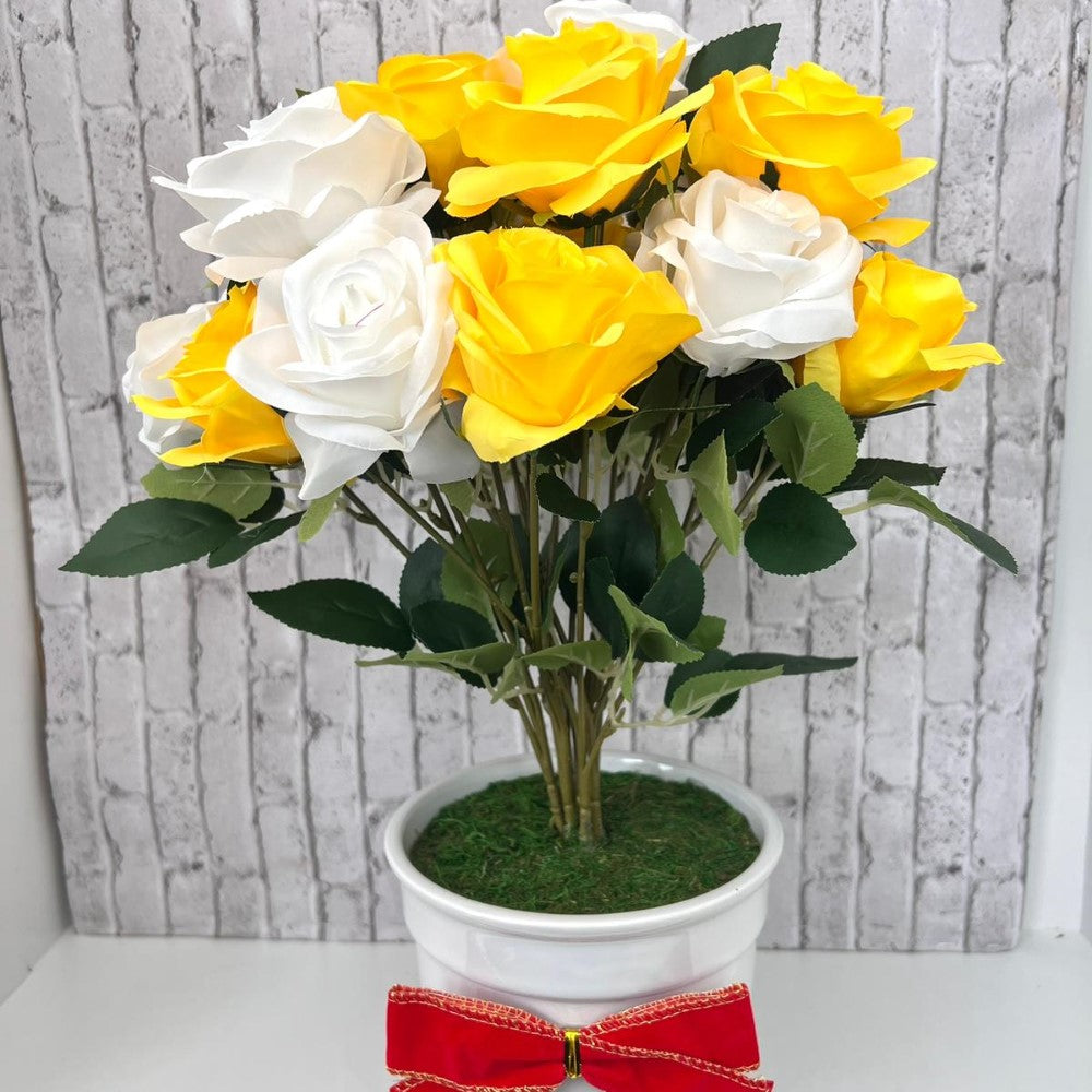 Beautiful Multicolored Roses in Ceramic Pot -Artificial