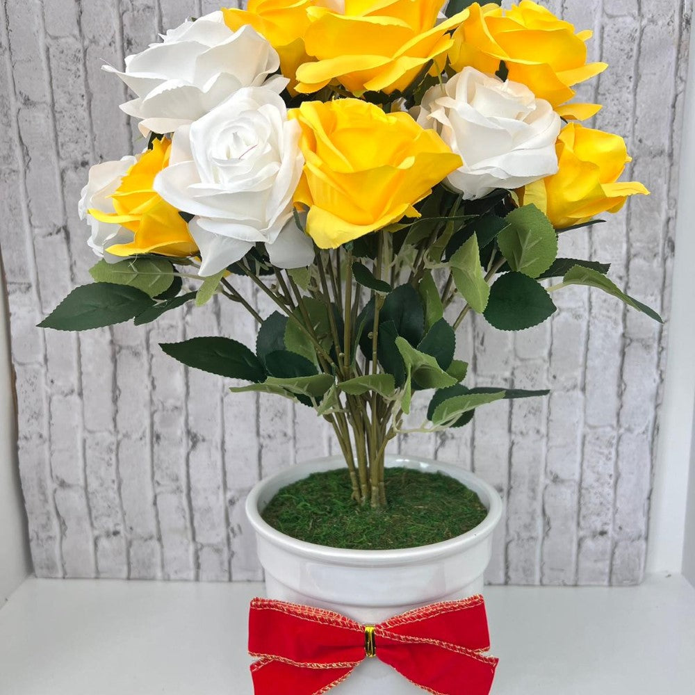 Beautiful Multicolored Roses in Ceramic Pot -Artificial