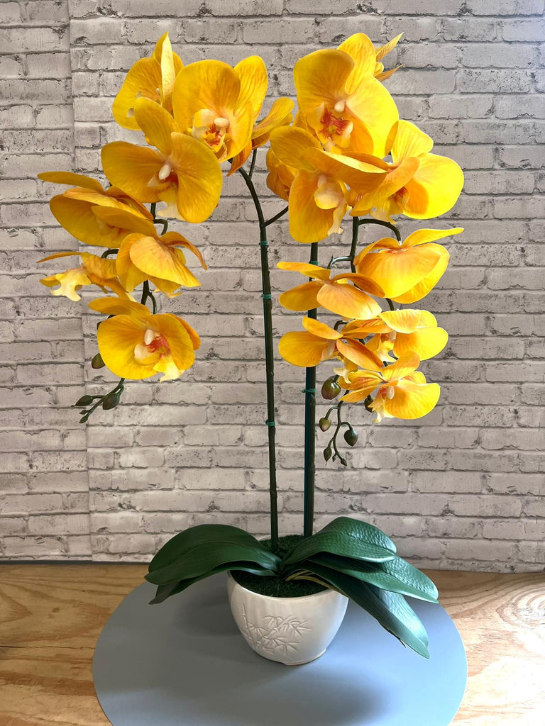 Artificial Gorgeous Yellow Orchid in Ceramic Pot