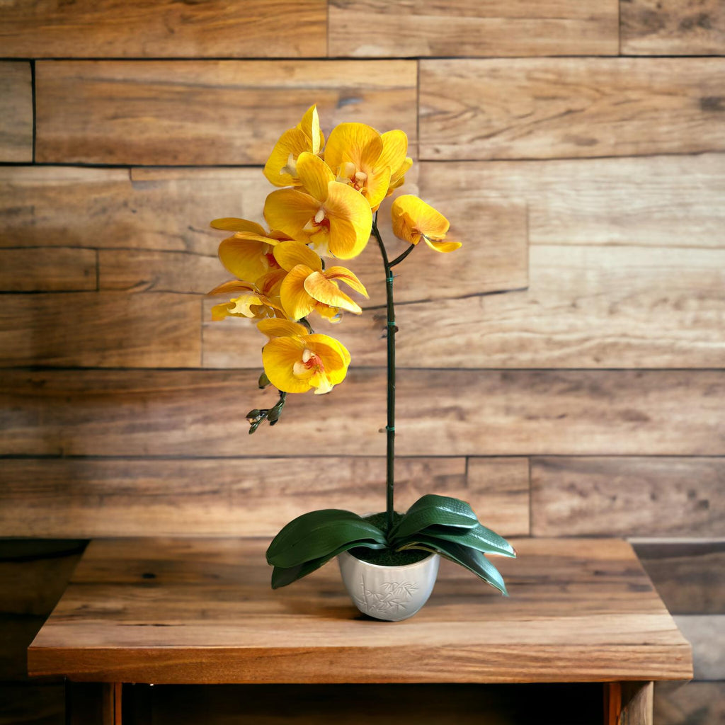 Artificial Gorgeous Yellow Orchid in Ceramic Pot