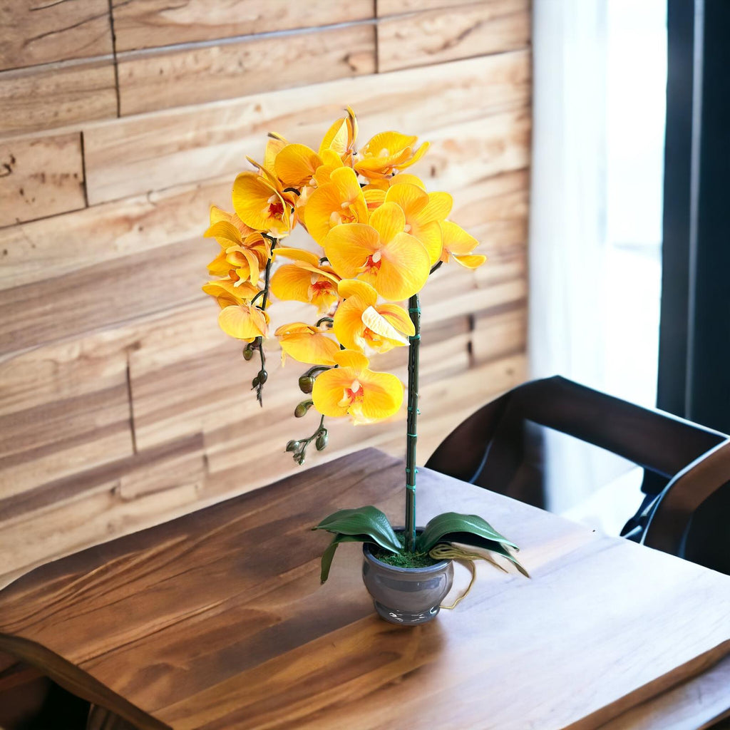 Artificial Gorgeous Yellow Orchid in Ceramic Pot