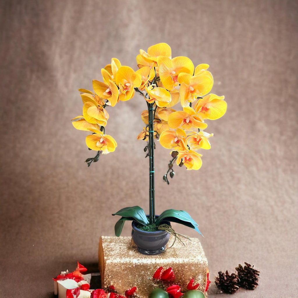 Artificial Gorgeous Yellow Orchid in Ceramic Pot