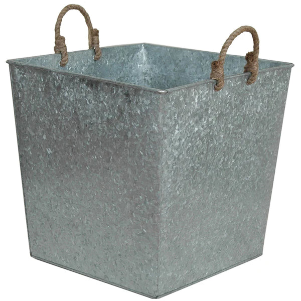 Galvanized Square Planter with Jute Handle