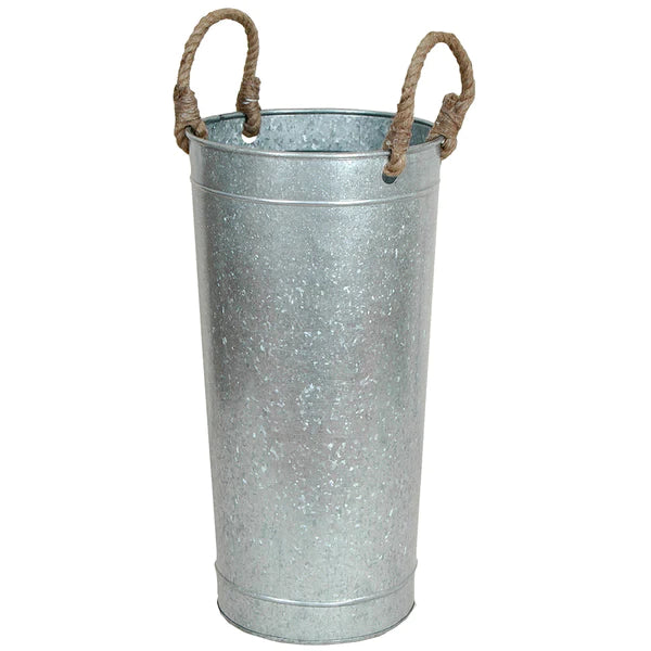 Galvanized French Vase Shaped Planter with Jute Handle